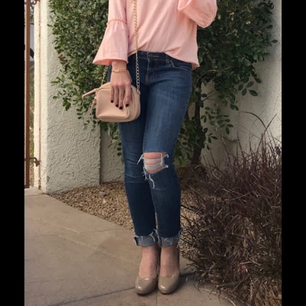 Forever21 patent leather taupe wedge heels